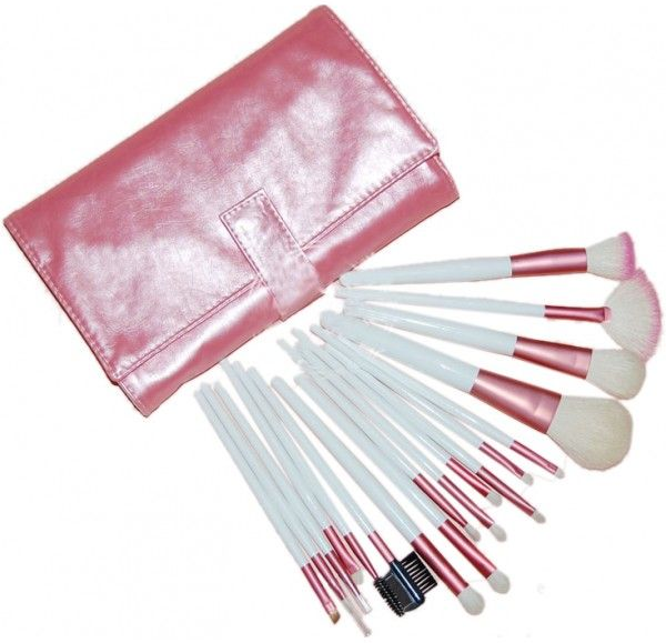 Kit 18 pincéis Branco e Rosa