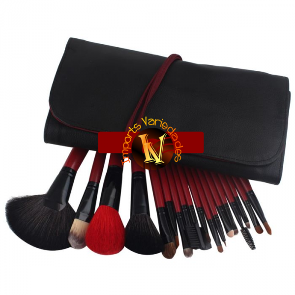 Kit Luxo com 18 Pincéis Profissionais Preto e Vermelho