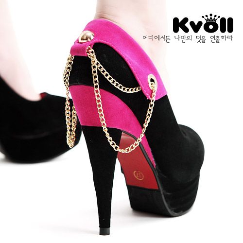 Sapatos kvoll  fashion Rosa com Corrente Dourada