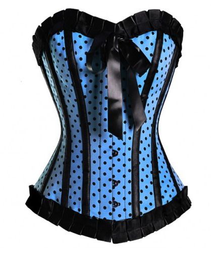 Corset Azul com preto e Laço + Fio Dental